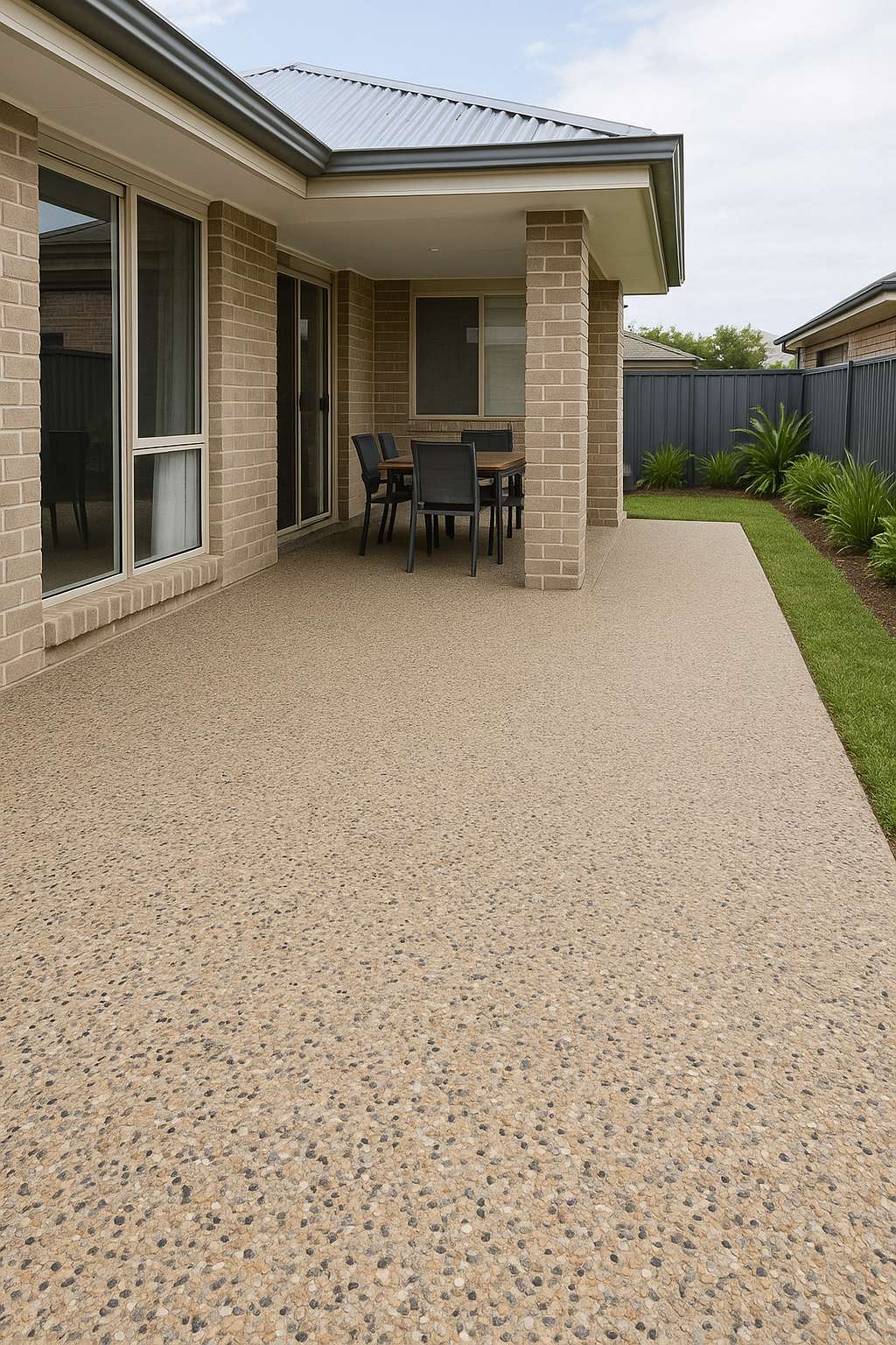 Exposed aggregate patio and outdoor entertaining area in Adelaide