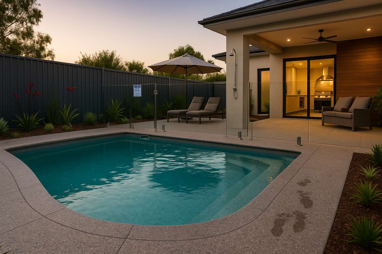 Non-slip exposed aggregate pool surround in Norwood