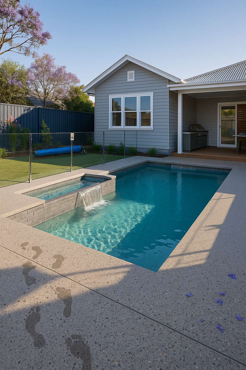 Exposed aggregate with contrast border around pool in Henley Beach